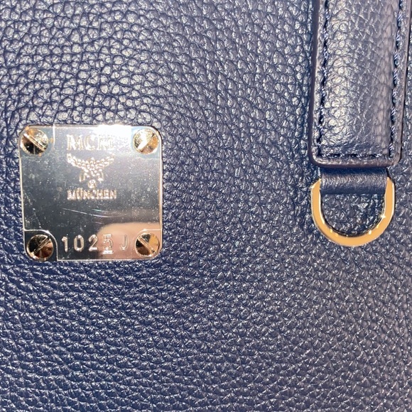 MCM Navy Leather Messenger Tote Bag with Camo Print - Picture 7 of 12